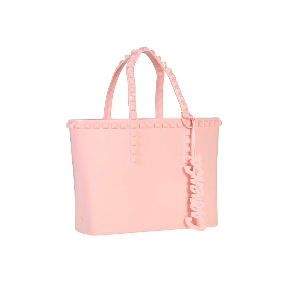 Pink Stud-Trim Tote Bag with Script Charm